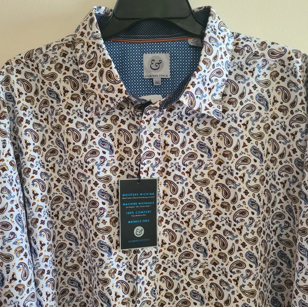Men's Paisley Dress Shirt - White and Brown - 3XL - Picture 5 of 12